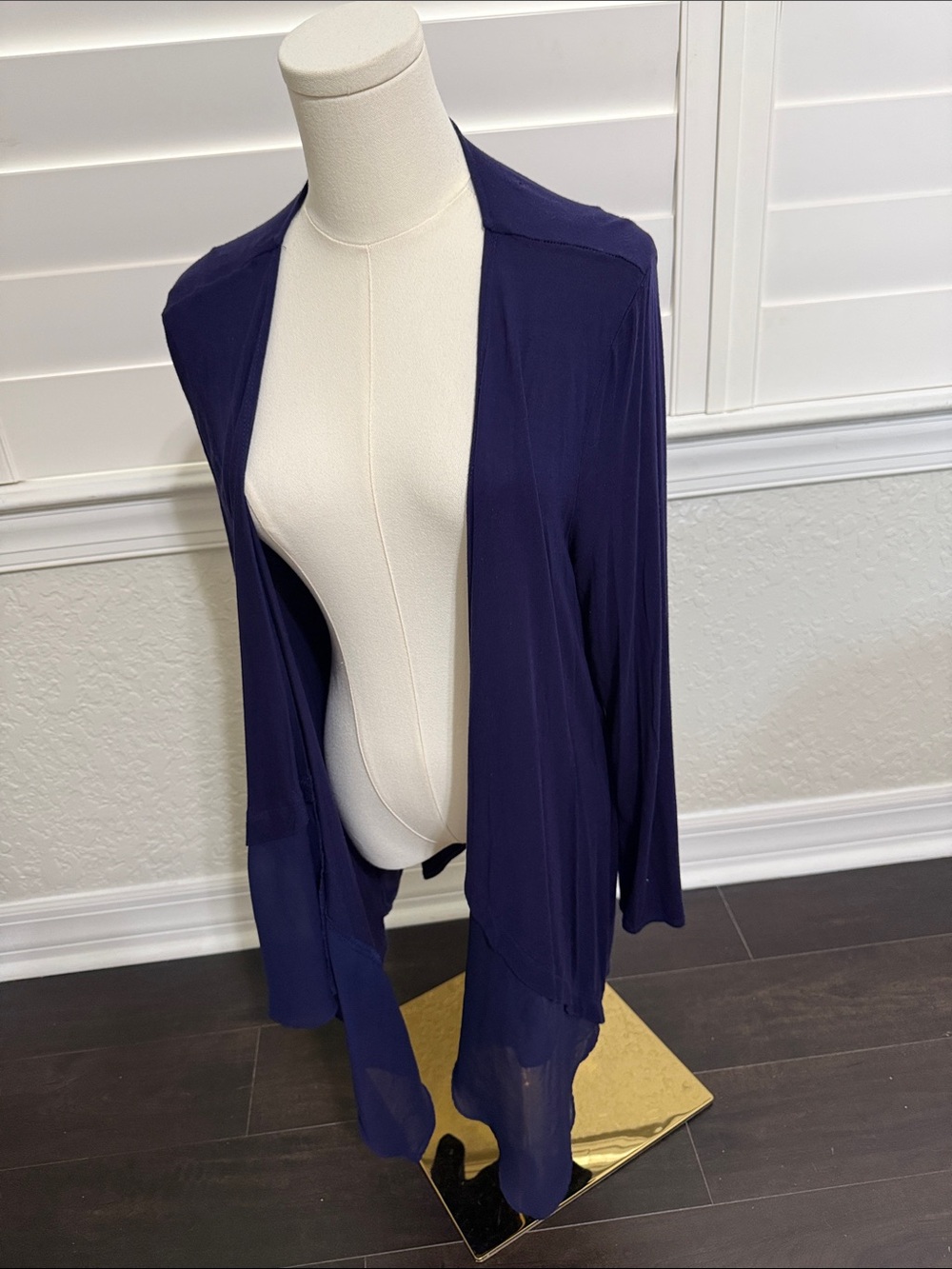Elle Navy Open-Front Draped Cardigan